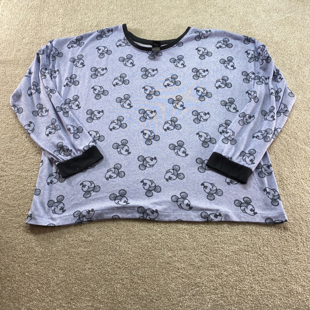 Disney Mickey Mouse Top Women XXL Blue Sketch Print Long Sleeve Loungewear
